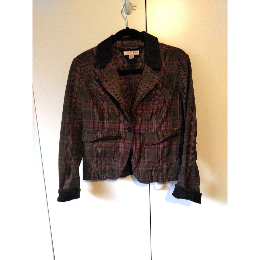 Womens Y2K Plaid Jacket Size S Elbow Patches  Cropped Preppy  Academia